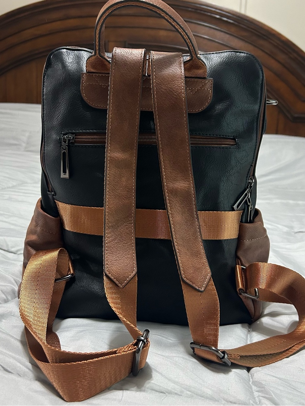 Shrrie Vegan Leather Backpack Neutral Cream Brown Travel Laptop Bag - Picture 7 of 14